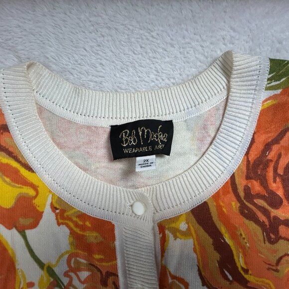 Bob Mackie Wearable Art Womens Floral Knit Cardigan Sweater 2X Orange Button Up - Picture 4 of 7